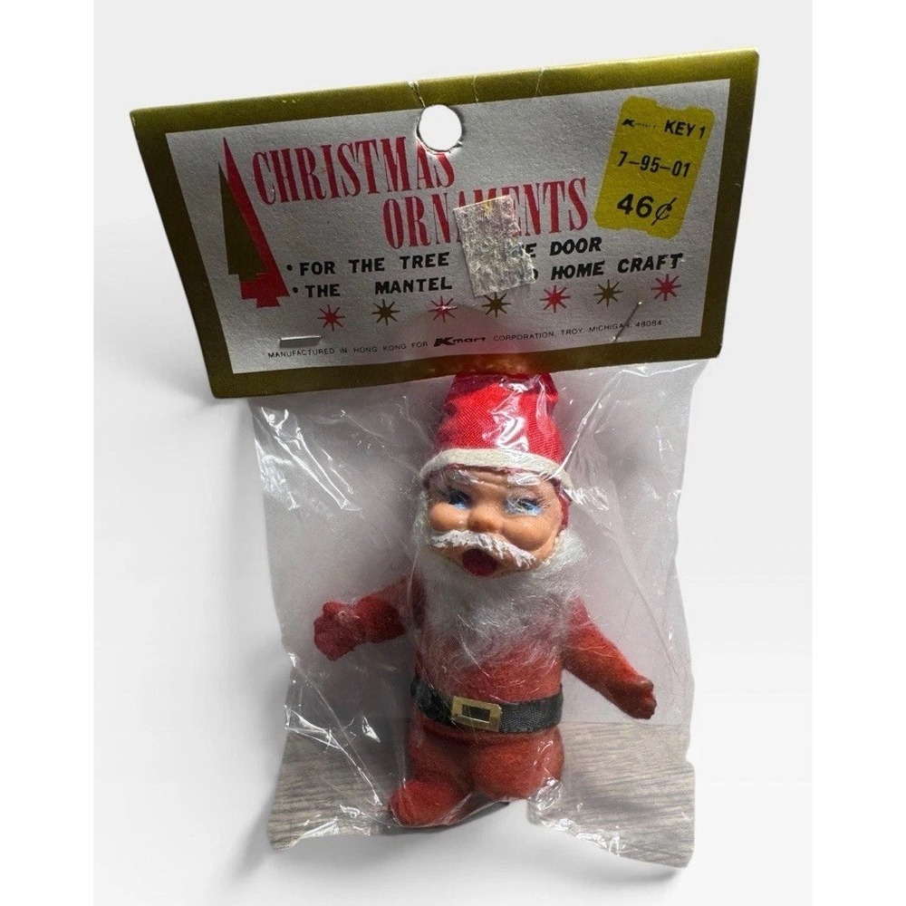 Vintage Kmart Santa Claus Christmas Ornament Hong Kong NOS Original Package